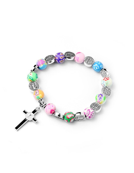Bracciale San Benedetto con perle multicolore e crocifisso