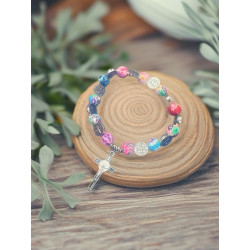 Bracciale San Benedetto con perle multicolore e crocifisso