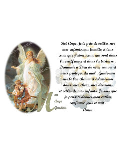 Novena candle sticker with prayer - My Guardian Angel - White flowers