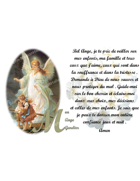 Novena candle sticker with prayer - My Guardian Angel - White flowers