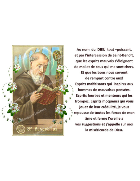 Novena candle sticker with prayer - Saint Benedict