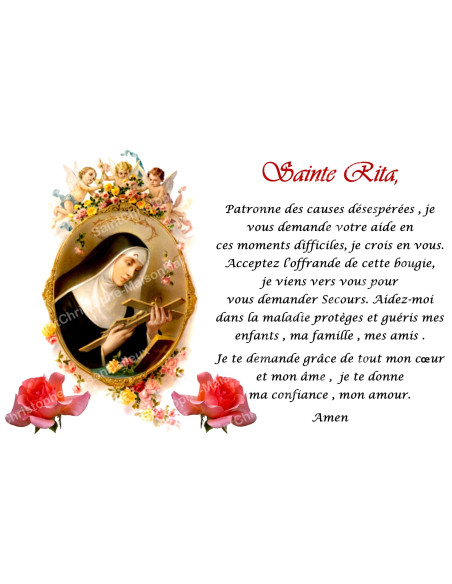 Novena candle sticker with prayer - Saint Rita 2