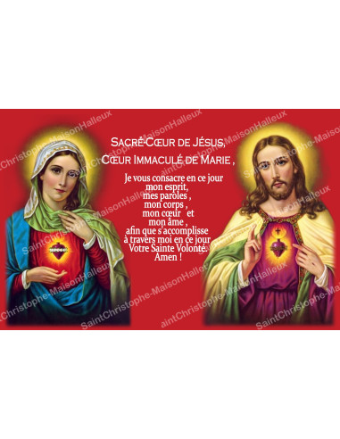 Aufkleber für Novenenkerze mit Gebet - Heilige Herzen Jesu und Mariens - Rot - 10er-Set