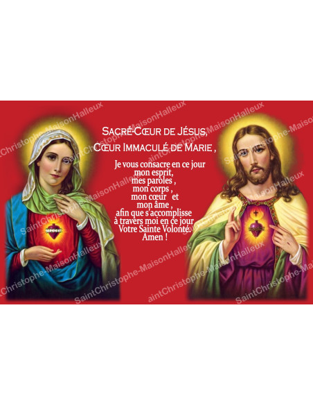 Sticker voor noveenkaars met gebed - Heilige Harten van Jezus en Maria - Rood - Set van 10