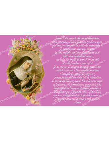 Autocollant pour bougie de neuvaine avec prière - Sainte Rita - Rose - Lot de 10