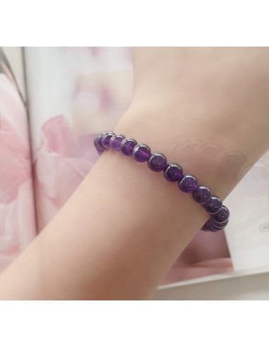 Natuurlijke amethist armband 6 mm, handgemaakt – Paars