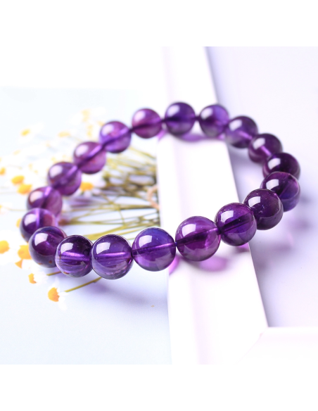Bracelet améthyste naturelle 8 mm fait main – Violet intense