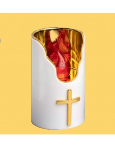 Bougie funéraire LED blanche et dorée avec croix – Longue durée