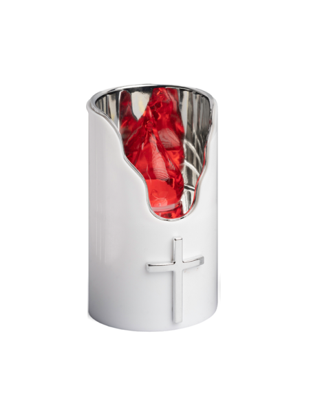 Candela funeraria LED bianca e argentata con croce – Lunga durata