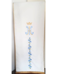 Lectern Veil – Embroidered Marian Symbol and Blue Flowers