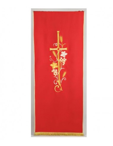 Voile liturgique rouge brodé or – Croix, épis et grappes