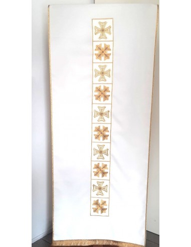 Voile liturgique blanc brodé or – Croix et motifs floraux