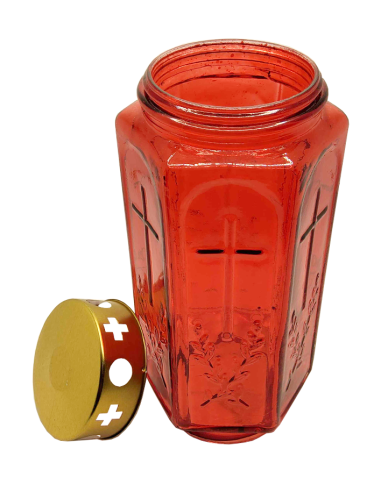 Lámpara de cementerio 21 cm cristal rojo – Tapa cobre