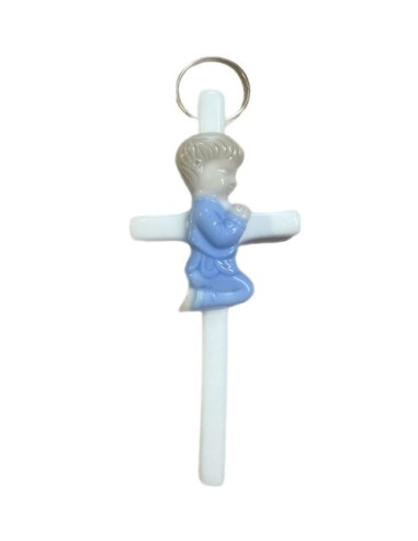 Religious cross praying boy – White ceramic