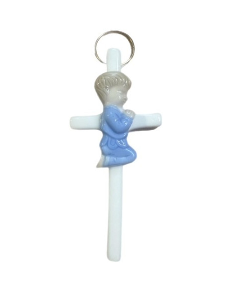 Religious cross praying boy – White ceramic