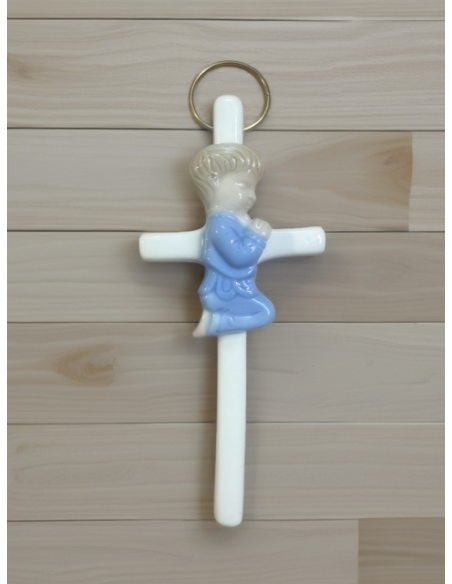 Croce religiosa bambino in preghiera 7 x 15 cm – Ceramica bianca