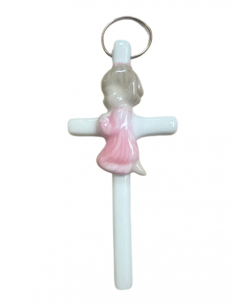 Religiöses Kreuz betendes Mädchen 7 x 15 cm – Weiße Keramik