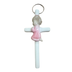 Religious cross praying girl 7 x 15 cm – White ceramic