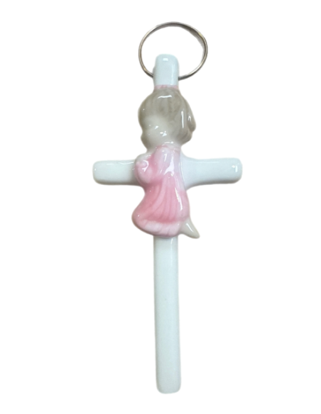 Religiöses Kreuz betendes Mädchen 7 x 15 cm – Weiße Keramik