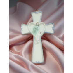 Wandkruis van wit en blauw keramiek – Elegante beschermengel