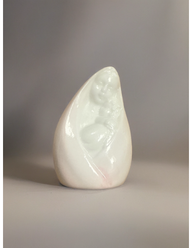 Statue Vierge Marie à l’enfant – Céramique blanche et rose 6 cm