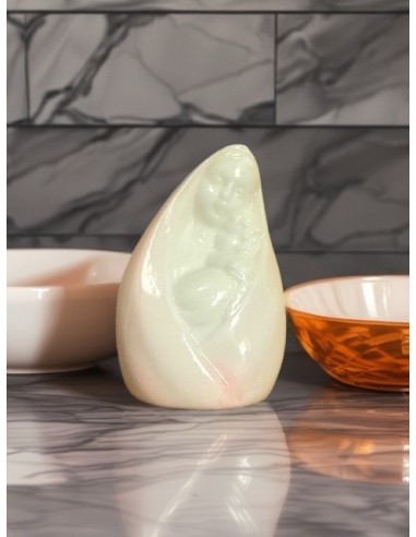 Statue Vierge Marie à l’enfant – Céramique blanche et rose 6 cm