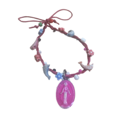 Pulsera Trenzada con Medalla Milagrosa Rosa – Flores y Delfines 14x20 mm