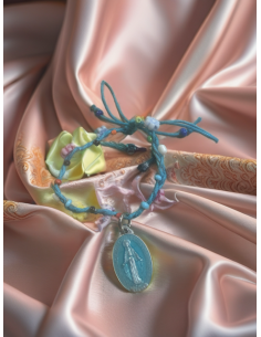 Braided Bracelet Miraculous Medal – Flowers & Dolphins Blue