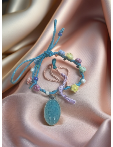 Kinderarmband Wonderdadige Medaille – Bloemen en dolfijnen