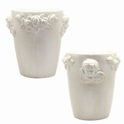 Cremefarbener Keramiktopf mit Engel und Rosen – Vintage-Deko 10 cm