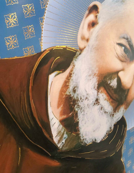 Póster Padre Pío con detalles dorados – 30 × 40 cm