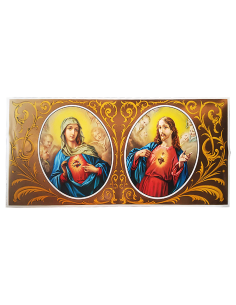 Poster Sacré-Cœur de Jésus et Marie – 78 x 36 cm – Style cuivré doré
