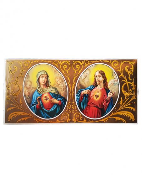 Poster Sacré-Cœur de Jésus et Marie – 78 x 36 cm – Style cuivré doré
