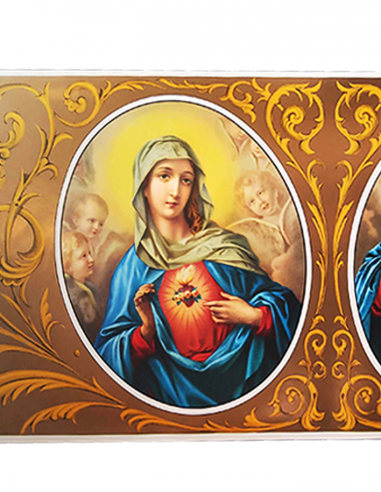 Poster Sacré-Cœur de Jésus et Marie – 78 x 36 cm – Style cuivré doré