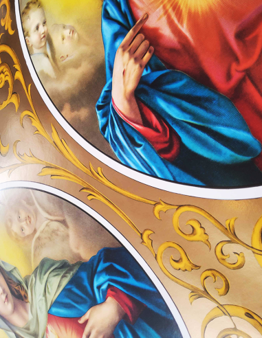 Poster Sacro Cuore di Gesù e Cuore Immacolato di Maria – 78 x 36 cm – Stile rame dorato