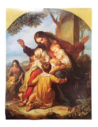 Poster Jésus et les enfants avec dorures – 30 × 40 cm