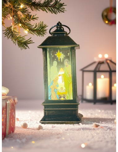 Golden LED Lantern with Holy Family and Soothing Light