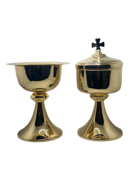 Ensemble calice, patène et ciboire en laiton plaqué or 24 carats