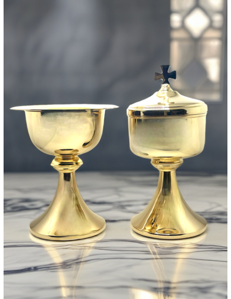 Chalice, Paten & Ciborium – Polished Gold Brass Set