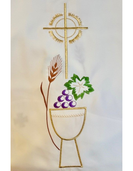 Casulla marfil bordada cáliz y uvas con estola – Litúrgica