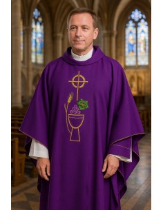 Purple Chasuble with Chalice and Grapes Embroidery – with Stole