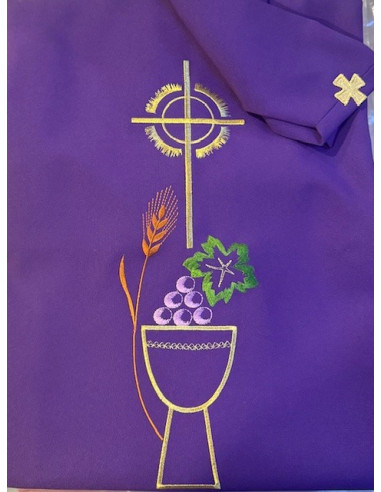 Purple Chasuble with Chalice and Grapes Embroidery – with Stole