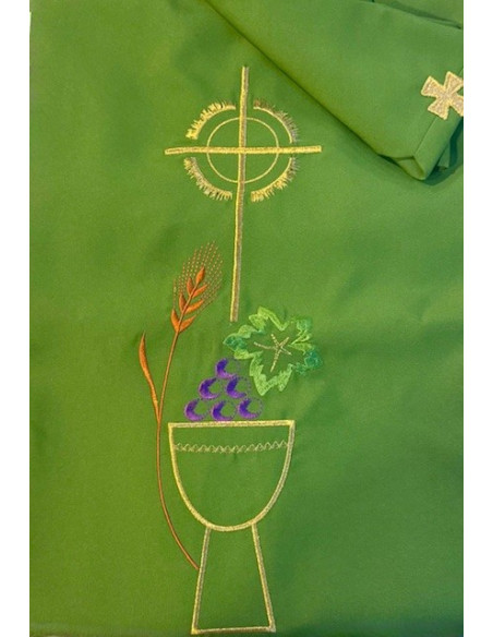 Chasuble verte brodée calice et raisins avec étole – Liturgie