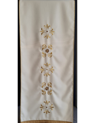 Cremeweißes Lesepulttuch 50 × 250 cm – Goldfarbene Blumenstickerei