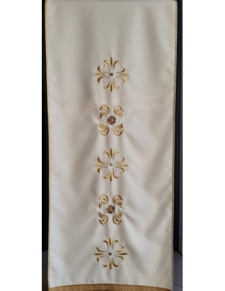 Drappo bianco crema per leggio 50 × 250 cm – Fiori ricamati dorati