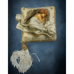 Sleeping terracotta angel on yellow cushion – Handmade in the Philippines