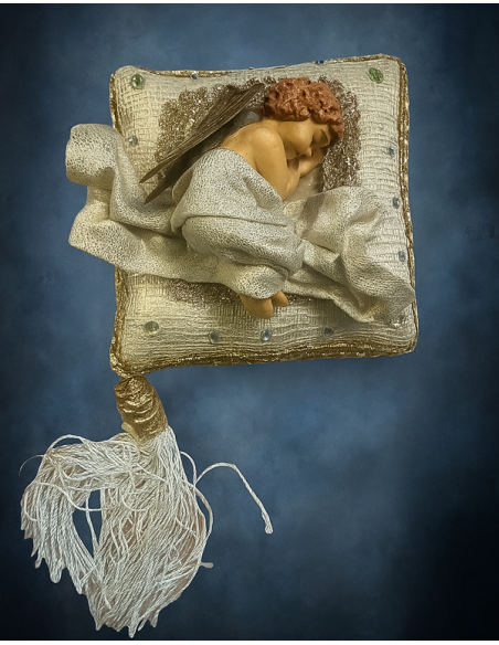 Sleeping terracotta angel on yellow cushion – Philippine Handicraft