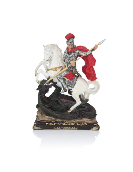 Statue des Heiligen Georgs zu Pferd, der den Drachen besiegt – 30 cm | Handbemalt | Schutzheiliger
