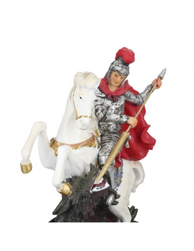 Statua di San Giorgio a cavallo che uccide il drago – 30 cm | Resina dipinta a mano | Santo protettore