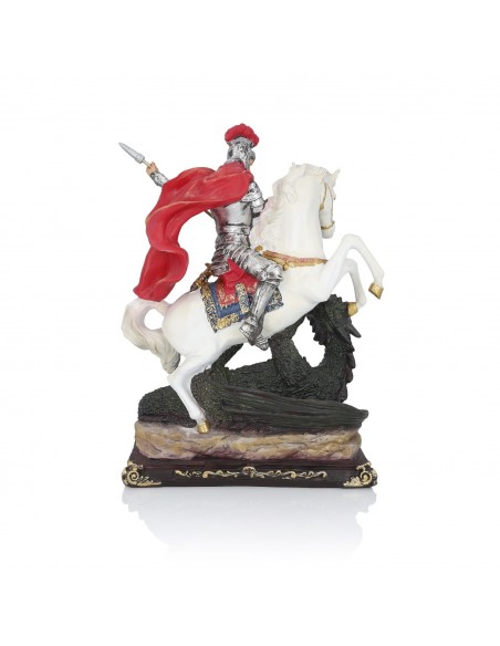 Statua di San Giorgio a cavallo che uccide il drago – 30 cm | Resina dipinta a mano | Santo protettore